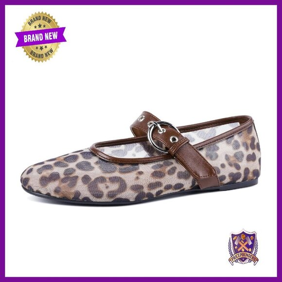 Women's Mesh Ballet Flats with Buckle Strap Low Heel Slip On